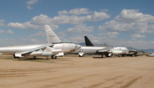 Bomber Row at Pima â€” B-47 in front of three B-52s