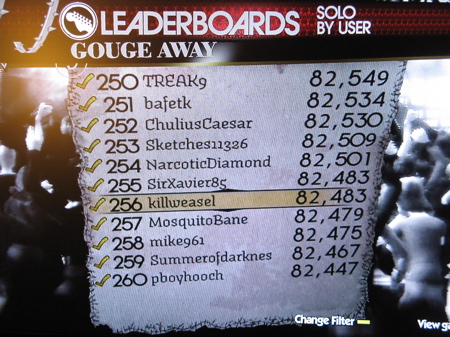 rock band gouge away leaderboard screen shot killweasel