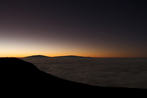 Haleakala Summit before sunrise with Mauna Kea and Mauna Loa