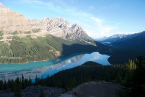 Peyto Lake with reflection and clouds.