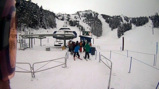 Lineup for the Glacier Lift at Blackcomb.