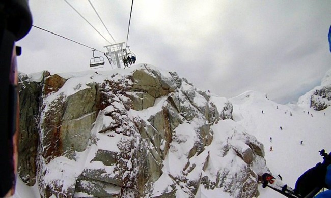 Heading up the Peak Express lift at Whistler.