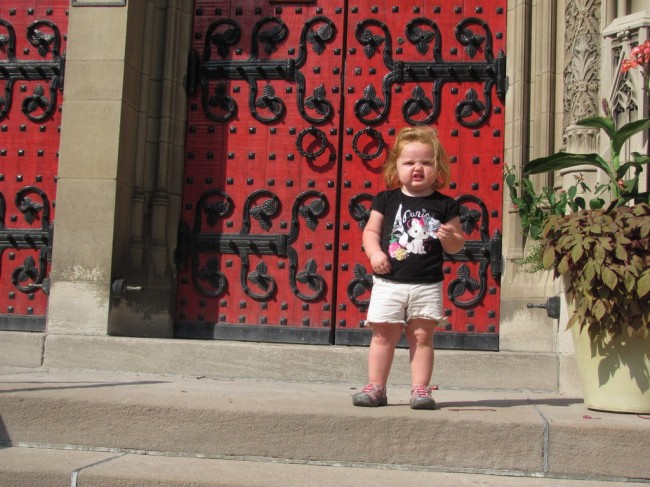 My niece, not impressed by Heinz Chapel.