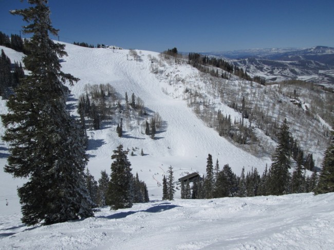 View from the top of the Bell Mountain lift down the 