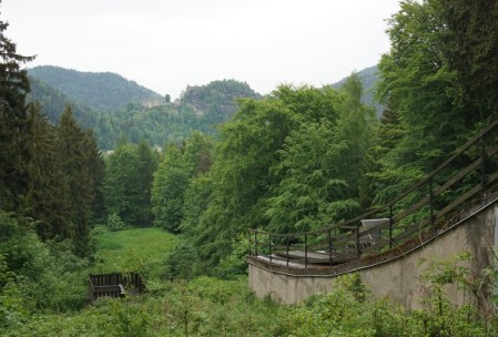 Off in the distance, the ruined cloister and fortress.