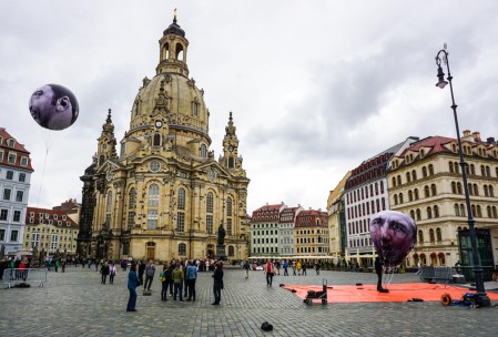 The Dresden Frauenkirche. The G8 was in Dresden that week. The balloons are of the leaders' faces.