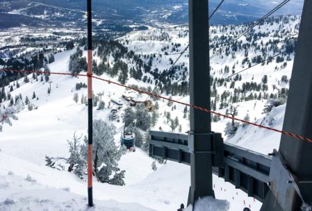 Top of the downhill course start tram at Snowbasin.